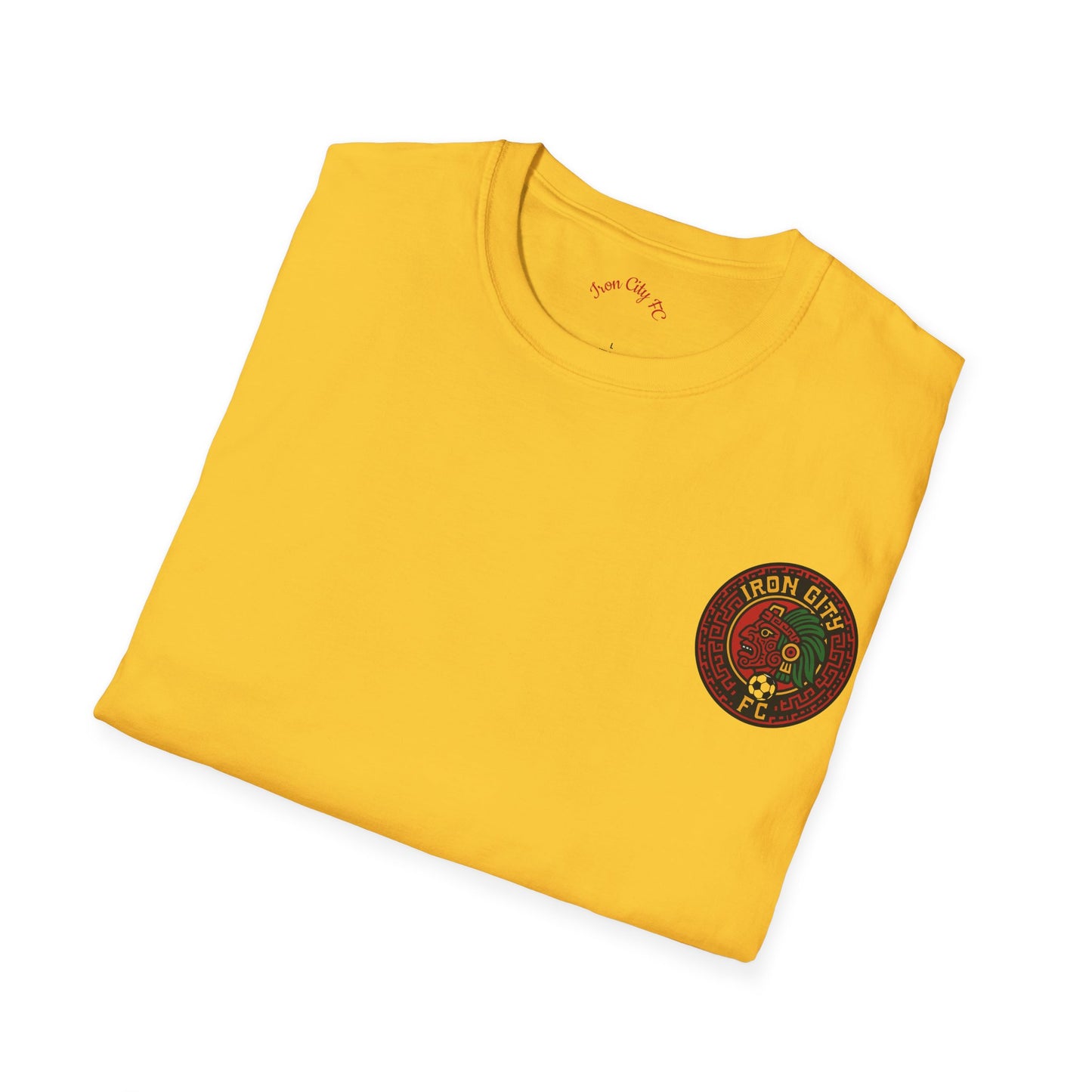 Yellow Unisex Softstyle T-Shirt - Iron City Fc Aztec Logo Design